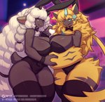 anthro big_breasts black_body black_fur blonde_hair blue_eyes bow_tie breasts bunny_costume clothing costume duo fake_ears fake_rabbit_ears female female/female fur hair hand_holding horn huge_breasts legwear leotard long_hair stockings thick_thighs thigh_highs white_hair wide_hips yellow_body yellow_fur orangedog nintendo pokemon bovid caprine felid generation_7_pokemon generation_8_pokemon legendary_pokemon mammal pokemon_(species) wooloo zeraora absurd_res hi_res