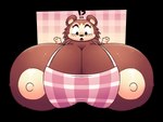 anthro apron areola big_breasts black_eyes blush breasts brown_body clothing exclamation_point female gloves_(marking) huge_breasts hyper hyper_breasts markings nipples open_mouth question_mark solo white_areola white_nipples huztar animal_crossing nintendo sable_able eulipotyphlan hedgehog mammal alpha_channel bust_portrait hi_res portrait