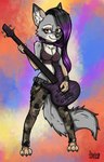 anthro black_body black_fur black_hair brown_body brown_eyes brown_fur female fur grey_body grey_fur guitar hair musical_instrument plucked_string_instrument purple_hair solo string_instrument tan_body tan_fur ziegelzeig vicky_(sapperjoe85) canid canine fox mammal