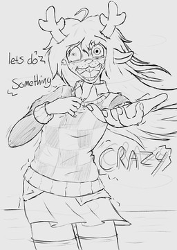 anthro antlers bodily_fluids bottomwear buckteeth clothed clothing clutching_chest crazy_eyes creepy creepy_face creepy_smile crying distressed female freckles hair horn insane looking_at_viewer messy_hair offering_hand partially_submerged shaking skirt smile solo spoiler standing_in_water sweater tears teeth topwear water wind vexxyvex deltarune undertale_(series) noelle_holiday deer mammal absurd_res hi_res monochrome sketch