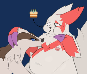 ambiguous_gender anthro belly big_belly blue_sclera brown_body brown_fur claws directional_arrow duo eating eating_food emoji feral fur gloves_(marking) looking_down looking_down_at_another looking_up_at_another male markings moob_suck moobs narrowed_eyes navel nipples purple_claws red_body red_fur simple_background slightly_chubby slightly_chubby_male sucking tail transparent_background white_body white_fur pinnipip nintendo pokemon generation_3_pokemon linoone pokemon_(species) zangoose alpha_channel