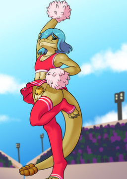 3_toes anthro balls black_sclera blue_hair bottomwear chastity_cage chastity_device cheerleader cheerleader_outfit claws clothed clothing crossdressing crossdressing_male feet femboy football_field footwear genitals gold_(metal) gold_chastity_cage gold_chastity_device green_eyes hair male midriff navel no_shoes no_underwear pom_poms public public_exposure pupils rattle_(anatomy) skirt slit_pupils socks solo stadium toe_claws toeless_footwear toeless_legwear toeless_socks toeless_stockings toeless_thigh_highs toes wearing_chastity_cage wearing_chastity_device beaverbastard marr_(phantomotc) pit_viper rattlesnake reptile scalie snake viper absurd_res hi_res