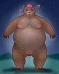 2024 4:5 anthro areola beanie bear belly belly_focus big_areola big_belly big_nipples biped black_claws black_eyes blush breasts breasts_apart brown_body brown_breasts brown_ears brown_fur brown_nose brown_pubes cheek_tuft claws clothing digital_drawing_(artwork) digital_media_(artwork) dreamworks ear_piercing ear_ring eyelashes facial_tuft female finger_claws front_view full-length_portrait fur fur_tuft genitals green_sclera hat headgear headwear heart_symbol hearts_around_head huge_belly looking_at_viewer mama_bear mama_bear_(puss_in_boots) mammal mature_anthro mature_female mostly_nude mostly_nude_anthro mostly_nude_female navel night nipples open_mouth open_smile outie_navel outline outside overweight overweight_anthro overweight_female piercing pink_areola pink_beanie pink_clothing pink_hat pink_headwear pink_heart pink_nipples portrait pubes puss_in_boots_(dreamworks) pussy ring_piercing shadow sky smile smiling_at_viewer snout solo standing star starry_sky thick_neck thick_thighs toe_claws tuft white_outline 翌檜＠絶望間近