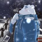 anthro blush fur male night overweight overweight_anthro overweight_male scarf snow solo white_body white_fur winter 12beat13 utau shirane_kan bear mammal polar_bear ursine 2016