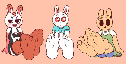4_toes anthro armwear barefoot blue_clothing blue_shirt blue_topwear blush breasts clothed clothed_anthro clothed_female clothing crossed_ankles elbow_gloves eyebrows feet female foot_focus freckled_face freckles fur gloves group handwear humanoid_feet legwear lips looking_at_viewer plantigrade red_clothing red_legwear red_lips red_thigh_highs shirt sitting soles stockings tan_body thigh_highs toes topwear trio white_body white_fur compysteps animal_crossing nintendo coco_(animal_crossing) ruby_(animal_crossing) tiffany_(animal_crossing) gyroid lagomorph leporid mammal rabbit