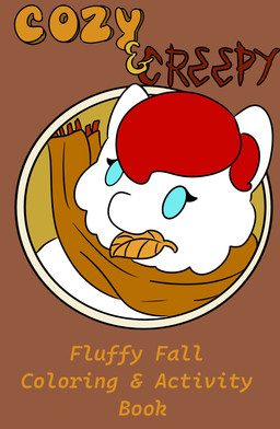 blue_eyes brown_background brown_scarf dot_eyes eyelashes female female_feral feral fur hair leaf monotone_body monotone_fur mouth_hold orange_leaf quadruped red_hair scarf simple_background simple_eyes solo text toony white_body white_fur peppermintparchment fluffy_pony fluffy_pony_(species) mammal absurd_res cover_art digital_drawing_(artwork) digital_media_(artwork) english_text flat_colors hi_res