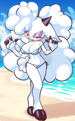 2_toes anthro barefoot beach big_breasts bikini blue_bikini blue_clothing blue_eyes blue_swimwear breasts clothing cloven_hooves collarbone eyelashes feet female hooved_plantigrade hooved_toes hooves horn plantigrade side_boob solo swimwear toes two-piece_swimsuit white_body nan0lovesyou idw_publishing sega sonic_the_hedgehog_(comics) sonic_the_hedgehog_(idw) sonic_the_hedgehog_(series) lanolin_the_sheep_(sonic) bovid caprine mammal sheep 2026 absurd_res hi_res