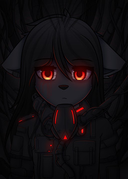 ambiguous_gender cyberpunk female glowing glowing_eyes male neon science_fiction solo technology dream_mirage canid canine canis mammal wolf absurd_res hi_res