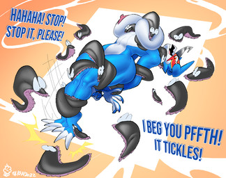 ankles_tied anthro arms_tied bdsm bound breasts dialogue female legs_tied nipples solo text tickle_fetish tickle_torture tickling oddjuice bandai_namco digimon digimon_(species) flamedramon gastropod mollusk monster slug english_text