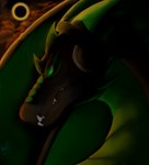 dani3019 dragon eclipse green_body green_eyes hi_res horn male mythological_creature mythological_scalie mythology scalie solo teeth