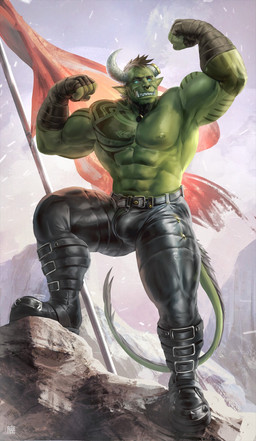 5_toes abs barazoku beard biceps big_muscles blue_eyes bulge claws detailed_bulge facial_hair facial_piercing fangs feet flag flag_(object) flagpole flexing front_view grin hair horn huge_muscles male mountain muscular muscular_humanoid muscular_male navel nipples nose_piercing nose_ring not_furry outside pecs piercing pose quads ring_piercing serratus short_hair smile solo tattoo teeth thick_thighs toe_claws toes tusks takahirosi european_mythology greek_mythology mythology thorog_brokenhorn bovid bovine humanoid hybrid mammal minotaur orc full-length_portrait hi_res portrait