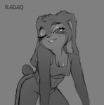 anthro clothing female looking_at_viewer nipple_outline one_eye_closed shirt solo tank_top topwear wink winking_at_viewer radaq disney zootopia judy_hopps lagomorph leporid mammal rabbit hi_res monochrome