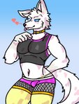 anthro biceps blep bottomwear clothed clothing collar crop_top crossdressing fangs femboy fishnet_clothing fishnet_legwear fur green_clothing heart_symbol hotpants legwear male pink_clothing pose purple_clothing shirt shorts solo tank_top teeth thigh_highs thong thong_straps tongue tongue_out topwear underwear white_body white_fur yellow_clothing mitsufoppie epic_games fortnite volpez_(fortnite) arctic_fox canid canine fox mammal red_fox true_fox 3:4 absurd_res hi_res