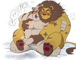 anthro balls blush duo flaccid genitals male male/male overweight overweight_male penis reach_around text hyaku_(artist) animal_crossing nintendo elvis_(animal_crossing) rolf_(animal_crossing) felid lion mammal pantherine tiger japanese_text translation_request