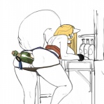 alcohol anal anal_penetration anthro anus bent_over beverage biped blonde_hair bottle breasts butt champagne clothed clothing container curvy_figure eyes_closed female fluffy fluffy_tail genitals hair improvised_sex_toy large_penetration panties panties_down partially_clothed penetration pussy rear_view simple_background solo tail thick_thighs underwear underwear_down voluptuous white_background robotjoe canid canine mammal