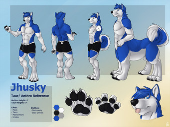 anthro biped black_pawpads blep blue_body blue_eyes blue_fur blue_hair bulge claws closed_smile clothed clothing color_swatch cross_section detailed_bulge digitigrade finger_claws front_view fur genital_outline gradient_background grey_claws hair looking_at_viewer male male_anthro male_taur mouth_closed narrowed_eyes pawpads quadruped rear_view sheath_outline side_view simple_background smile solo standing toe_claws tongue tongue_out topless white_body white_fur solaxe_(artist) jhusky canid canine canis domestic_dog husky mammal nordic_sled_dog spitz taur 4:3 headshot_portrait model_sheet portrait