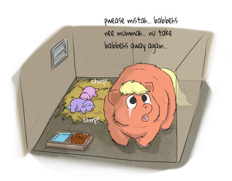 air_vent ambiguous_feral ambiguous_gender animal_noises baby_talk black_eyes blonde_hair blue_tail bodily_fluids chirping crying dialogue feral fur group hair hay hooves kibble lying neonate offscreen_character on_front open_mouth orange_body orange_fur orange_legs pet_food pink_body pink_fur pink_legs purple_body purple_fur purple_legs sad standing tail tears text trio water yellow_tail young young_ambiguous young_feral carpdime fluffy_pony fluffy_pony_(species) mammal digital_media_(artwork) english_text shaded