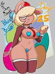 2022 3:4 5_fingers animal_humanoid anthro armwear artist_name asian_clothing beanie blonde_hair blonde_pubes blue_background blue_beanie blue_clothing blue_hat blue_headwear blue_pasties border bottomless breastless_clothing breasts brown_armwear brown_clothing brown_legwear brown_stockings brown_topwear butt clothed clothing cuff_links detailed_background digital_media_(artwork) east_asian_clothing easter easter_egg egg english_text exposed_breasts eye_bags eyebrow_through_hair eyebrows female fingers floppy_ears front_view frown fur gradient_background grey_border hair hat headgear headwear heart_pasties hi_res holding_egg holding_object holidays humanoid japanese_clothing jyto lagomorph lagomorph_humanoid legwear leporid leporid_humanoid looking_at_viewer maebari mammal mammal_humanoid medium_breasts moody_(bluebreed) navel necktie necktie_between_breasts one_eye_visible partially_clothed pasties pink_nose portrait pubes shaded short_tail simple_background skindentation solo stockings tail tan_body tan_fur text thick_thighs three-quarter_portrait three-quarter_view topwear translucent translucent_hair white_beanie white_clothing white_eyes white_hat white_headwear wide_hipped_female wide_hips