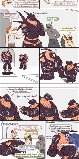 6_eyes ambiguous_gender angry anthro arm_quills backpack clothed clothed_anthro clothed_male clothing dialogue duo exposition gas_mask green_eyes group hitting hitting_another male mandibles mask multi_eye quill_hair red_quills scar shirt speech_bubble tank_top tentacles text topless topless_male topwear yellow_eyes thedragonjade halo_(series) microsoft xbox_game_studios alien colonial_organism huragok kig-yar lekgolo mgalekgolo ruuhtian sangheili scalie unggoy absurd_res colored comic english_text hi_res