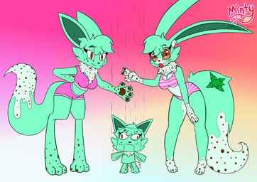 ambiguous_gender anthro blep bottomwear bra breasts brown_body brown_eyes brown_feet brown_fur brown_nose brown_pawpads brown_paws cheek_tuft closed_smile clothed clothed_anthro clothed_female clothing ear_tuft eyebrows eyelashes facial_tuft feet female fluffy fluffy_chest fluffy_fur fluffy_tail freckled_arms freckled_face freckled_legs freckled_tail freckles fur fur_markings fur_tuft gesture green_arms green_body green_fur green_hair green_legs green_tail group hair hand_gesture hand_on_leg hand_on_thigh hands_behind_back happy head_tuft leaning leaning_forward long_ears long_legs long_tail looking_at_viewer markings mint_leaf_(food) mouth_closed multicolored_arms multicolored_body multicolored_chest multicolored_ears multicolored_fur multicolored_legs multicolored_tail neck_tuft panties partially_clothed pattern_bottomwear pattern_bra pattern_clothing pattern_panties pattern_topwear pattern_underwear pawpads paws pink_bra pink_clothing pink_panties pink_underwear pupils puppet puppet_strings smile smiling_at_viewer spots spotted_arms spotted_body spotted_fur spotted_legs spotted_markings spotted_tail standing string striped_bottomwear striped_bra striped_clothing striped_panties striped_topwear striped_underwear stripes tail tail_markings tongue tongue_out topwear trio tuft underwear v_sign wave white_sclera minty_after_hours minty_vee_(anthro)_(minty_creations) minty_vee_(puppet)_(minty_creations) minty_vee_(umbran)_(minty_creations) canid canine dream_creature fox hybrid lagomorph leporid mammal rabbit 2025 absurd_res hi_res