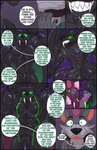 anthro black_border border collar dialogue drone dronification genitals glowing glowing_eyes group hypnotic_eyes latex male male/male sabredrone text kento267 shiftcore draconic_sabrewolf absurd_res comic english_text hi_res