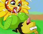 big_breasts breast_play breasts crown duo ejaculation female headgear huge_breasts male open_mouth plant sex titfuck tongue tongue_out zenu conker's_bad_fur_day rareware miss_sunflower mr._king_bee arthropod bee elemental_creature flora_fauna hymenopteran insect