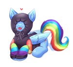 blue_body blue_feathers blue_wings clothing cutie_mark feathered_wings feathers female feral front_view hair hood hoodie hooves multicolored_hair multicolored_tail quadruped rainbow_hair rainbow_tail sitting solo tail tongue tongue_out topwear wings confetticakez friendship_is_magic hasbro my_little_pony mythology rainbow_dash_(mlp) equid equine mammal mythological_creature mythological_equine pegasus 2021 absurd_res hi_res