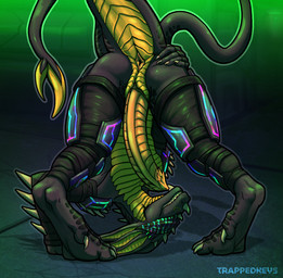 6_ears accessory animal_genitalia anthro anus armor bent_over big_penis blindfold butt butt_grab claws cloaca clothed clothing detailed_background dewclaw digitigrade furgonomics genitals hand_on_butt huge_penis hyper hyper_genitalia hyper_penis male multi_ear multi_tail nubbed_penis nude partially_clothed pawpads penile_spines penis plated_scales presenting presenting_hindquarters raised_tail rear_view ribbed_penis ribbons scales slit_penis smile smirk solo spikes spread_anus spread_legs spreading tail tail_accessory tail_anus tail_ribbon tapering_penis teeth_showing thigh_pouch upside_down trappedkeys annon anon alien reptile scalie digital_drawing_(artwork) digital_media_(artwork) hi_res