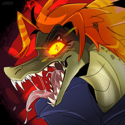angry anthro bodily_fluids dangerous demonic demonic_eye demonic_eyes emotional eye_contact female glowing glowing_eyes hair hungry looking_at_another looking_at_viewer mysterious open_mouth orange_hair saliva saliva_bubble saliva_on_tongue saliva_string scary_eyes sharp_teeth snout solo teeth teeth_showing tongue tongue_out walk-w-igny alligatorid caiman crocodile crocodilian reptile scalie 1:1 hi_res