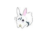 1:1 alternate_species ambiguous_gender black_highlights blade_(nu:_carnival) feral feralized flat_colors fur furrification gem hair hair_over_eye hi_res highlights_(coloring) lagomorph leporid mammal nu:_carnival one_eye_obstructed paws purple_eyes rabbit scut_tail short_tail simple_background solo sparkles sparkling_character tail tokiwairo_0412 toony white_background white_body white_fur white_hair