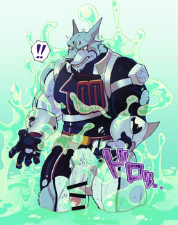 5_fingers anthro barazoku biped censor_bar claws fingers genitals glans humanoid_genitalia humanoid_hands humanoid_penis male muscular muscular_anthro muscular_male muscular_thighs penis red_eyes red_glans slime solo redjack_036 power_rangers tokusou_sentai_dekaranger doggie_kruger canid canine mammal 2023 colored