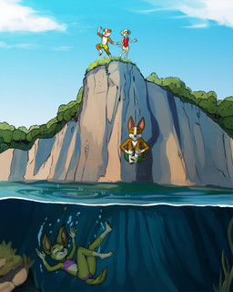 3_toes 5_fingers anthro cannonball clothing feet female fingers hand_holding male swimwear toes water young young_anthro diacordst paw_patrol ella_(paw_patrol) liberty_(paw_patrol) rubble_(paw_patrol) tracker_(paw_patrol) bird_dog bulldog canid canine canis chihuahua dachshund domestic_dog golden_retriever hunting_dog mammal mastiff molosser retriever toy_dog 4:5 absurd_res hi_res