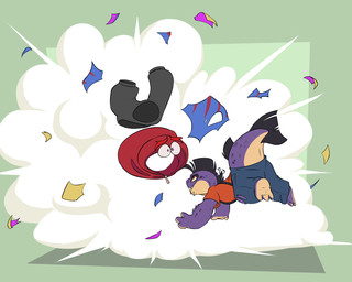 3_toes 4_fingers angry anthro barefoot big_arms black_hair blue_body body_deflation body_spikes bottomwear cartoon_physics claws clothed clothing dominant dominant_anthro dominant_male duo expansion explosion facial_markings fangs feet fin fingers forced forced_inflation forearms frown grey_hair grumpy hair happy head_markings hoodie inflation larger_sub long_hair male male/male markings mohawk multicolored_body muscular muscular_male pants pear-shaped_figure piercing pink_eyes popping purple_body red_hair scowl simple_background size_difference sleeveless_hoodie slightly_chubby slightly_chubby_male smile spikes stripes submissive suspenders tail tail_fin tan_body teeth thick_arms thick_forearms toes toony topwear torn_clothing wide_hips yellow_body knaveofclubs rakeesh slug_(knaveofclubs) aquatic fish porcupinefish pufferfish tetraodontiform 2026 5:4 colored colored_line_art digital_media_(artwork) hi_res