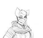 1_eye anthro clothed clothing female fur hair looking_at_viewer scar simple_background solo topwear white_background hladilnik cat_knight domestic_cat felid feline felis mammal black_and_white half-length_portrait hi_res monochrome portrait reaction_image