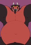 2024 anthro belly biped chibsarts chiderg digital_drawing_(artwork) digital_media_(artwork) dragon glowing glowing_eyes hi_res looking_at_viewer male mythological_creature mythological_scalie mythology navel overweight overweight_male scalie simple_background slightly_chubby solo teeth tongue tongue_out