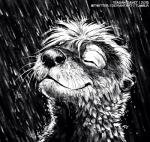 2015 black_nose blackteagan digital_media_(artwork) english_text eyes_closed fur hair headshot_portrait male mammal monochrome mustelid otter outside portrait raining sketch smile solo text twitch_(character) water wet whiskers