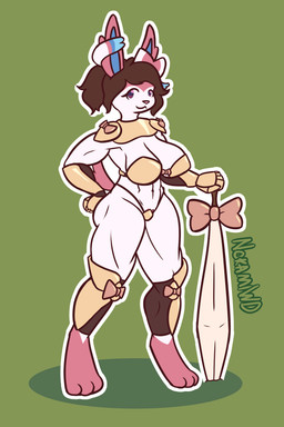 abs anthro armor biceps female knight melee_weapon muscular muscular_anthro muscular_female muscular_thighs simple_background solo sword thick_thighs unconvincing_armor warrior weapon nokamiwd nintendo pokemon rosemary_(nokamiwd) eeveelution generation_6_pokemon pokemon_(species) sylveon 2:3 absurd_res hi_res