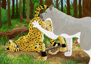 anal anatomically_correct animal_genitalia animal_penis anus ass_up ball_gag balls bdsm black_body black_fur black_nose bodily_fluids brown_eyes brown_nose canine_genitalia canine_penis claws detailed_background duo eyes_closed feral feral_on_feral forest fur gag gagged genital_fluids genitals grass grey_body grey_fur half-erect hand_on_butt interspecies licking log looking_back looking_pleasured male male/male nature one_eye_closed oral pawpads paws penis penis_tip plant precum raised_tail red_penis restraints rimming saliva sex sheath spots spread_legs spreader_bar spreading standing tail tongue tongue_out tree whiskers white_body white_fur wood yellow_body yellow_fur marjani canid canine canis cheetah felid feline mammal wolf
