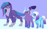 amber_eyes blue_body blue_eyes cutie_mark ear_piercing eyewear female feral fur glasses gradient_hair group hair leg_markings male markings piercing purple_body purple_eyes purple_fur purple_hair socks_(marking) sparkles spots spotted_body spotted_fur trio white_hair wings aztrial hasbro mlp_g5 my_little_pony allura_(mlp) comet_(mlp) violet_frost_(mlp) auroricorn equid equine felid mammal pantherine snow_leopard absurd_res hi_res