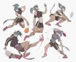 action_pose anthro athletic athletic_anthro athletic_female athletic_wear ball band-aid bandage basketball bat_(object) blue_hair bottomwear bra clothed clothing crouching dribbling female fingers footwear fur gesture grey_body grey_fur hair hand_gesture holding_object hoodie jumping markings open_mouth pink_clothing pink_footwear pink_shoes ponytail pose shirt shoes shorts simple_background skateboard skateboarding smile sneakers solo spandex spandex_shorts sport sports_bra striped_markings striped_tail stripes t-shirt table_tennis table_tennis_ball table_tennis_paddle tail tail_markings text tight_bottomwear tight_clothing tight_shorts tomboy topwear underwear v_sign vehicle volleyball white_background notglacier nike kei_(notglacier) domestic_cat felid feline felis mammal digital_drawing_(artwork) digital_media_(artwork) portrait