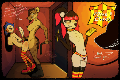 balls big_breasts bodily_fluids bomb_collar breasts clitoris clitoris_leash clothing clothing_aside collar explosives female female_penetrated footwear footwear_only forced genital_fluids genital_leash genitals group gynomorph gynomorph/female gynomorph_penetrating gynomorph_penetrating_female heart_symbol homophobia homophobic_slur intersex intersex/female intersex_penetrating intersex_penetrating_female leash lesbian_pride_colors lgbt_pride misogyny mostly_nude nipple_piercing nipples penetration penile penile_penetration piercing pride_colors sex sex_slave sexism slave small_breasts text transphobia underwear underwear_aside vulva serpenteats a.j._(serpenteats) creampie_sprinkles_(serpenteats) avian bear bird giant_panda hyena mammal ursine 3:2 absurd_res english_text hi_res trans_(lore) trans_woman_(lore)