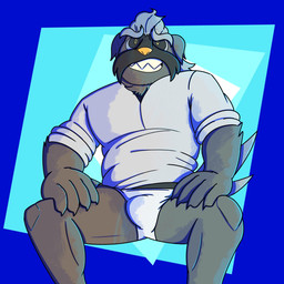5_fingers anthro beard bottomwear bottomwear_down briefs bulge clothed clothing facial_hair fingers male manly mature_male muscular pants pants_down partially_clothed pattern_background pose shirt simple_background sitting solo spread_legs spreading topwear underwear vasgore nintendo pokemon canid canine canis domestic_dog generation_9_pokemon humanoid mabosstiff mammal pokemon_(species) 1:1 2023 hi_res