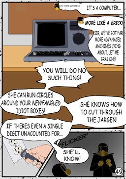 computer dialogue electronics human_only male not_furry radiation_suit speech_bubble text redundantmodule 101_dalmatian_street 101_dalmatians disney background_character lilith_(101_dalmatians) human mammal comic english_text hi_res