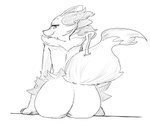 ambiguous_gender anthro big_butt butt closed_smile eyebrows fingers fur inner_ear_fluff looking_at_viewer looking_back looking_back_at_viewer mouth_closed nude rear_view simple_background sitting smile snout solo stick_in_tail tail thick_thighs tuft white_background 4chan_anon nintendo pokemon braixen canid canine generation_6_pokemon mammal pokemon_(species) 2025 digital_media_(artwork) greyscale monochrome sketch