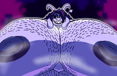 abs anthro bedroom_eyes belly_hair big_muscles big_pecs body_hair chest_hair facial_hair goatee hair hair_over_eye heart_symbol horn huge_muscles huge_pecs hyper hyper_muscles hyper_pecs lips long_ears long_hair looking_at_viewer looking_down looking_down_at_viewer male muscular muscular_male musk musky_body narrowed_eyes pecs seductive sharp_teeth solo teeth text thick_bottom_lip toothy_grin felineflustered undertale undertale_(series) asriel_dreemurr_(god_form) boss_monster_(undertale) bovid caprine goat mammal english_text