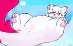 anus blush blush_lines cloud eyelashes female feral genitals overweight paws pink_eyes plump_labia presenting presenting_pussy pussy sky skyscape solo sun white_body konen mammal mustelid musteline stoat true_musteline weasel hi_res signature