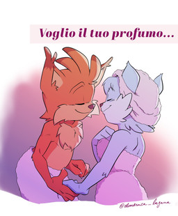anthro boyfriend/girlfriend breasts canon_couple clothed clothing daww duo female fur hand_holding happy intimate lovers_moment male male/female mostly_nude nude orange_body orange_fur romantic romantic_ambiance romantic_couple smile text topless towel towel_around_waist towel_only domenica_lagana atari bubsy_(series) bubsy_4d bubsy_bobcat oblivia_(bubsy) bobcat domestic_cat felid feline felis lynx mammal 2026 digital_drawing_(artwork) digital_media_(artwork) hi_res italian_text translation_request