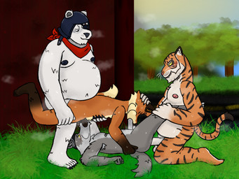 1691_position 69_position anthro armpit_hair bodily_fluids body_hair fellatio genitals group group_sex male male/male male_penetrated male_penetrating male_penetrating_male musk musk_cloud musky_balls musky_butt musky_penis oral outside_sex penetration penile sex sweat sweatdrop sweaty_genitalia anonymous_artist epic_games fortnite fennix_(fortnite) oscar_(fortnite) polar_patroller wendell_(fortnite) bear canid canine canis felid fox mammal pantherine polar_bear tiger ursine wolf hi_res