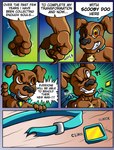 anthro claws daemon_ritus group growth male muscle_growth muscular solo text transformation morkzaytf9 hanna-barbera scooby-doo_(series) scrappy-doo canid canine mammal comic english_text