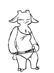 2_horns anthro barefoot black_line_art breasts clothed clothing eyes_closed feet female fingers horn medium_breasts mouth_closed panties pantsless scut_tail shirt short_tail simple_background solo standing tail tank_top three-quarter_view toes topwear underwear white_background the_weaver pack_street jeanine bovid caprine goat mammal black_and_white digital_media_(artwork) monochrome sketch